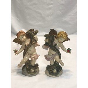 Vintage 1970’s Fontanini? Italian cherub/ Angel candleholders.